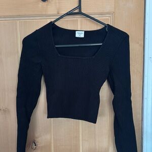 Black Ribbed Long Sleeve Top